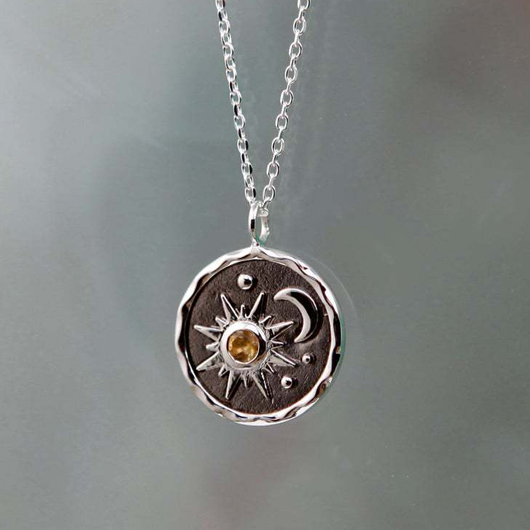 Sun and Moon Design Silver Metal Detail Necklace