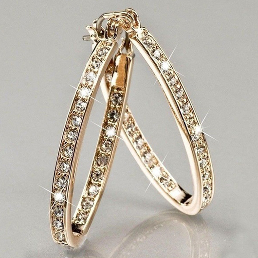 Rhinestone Design Circle Detail Gold Earrings