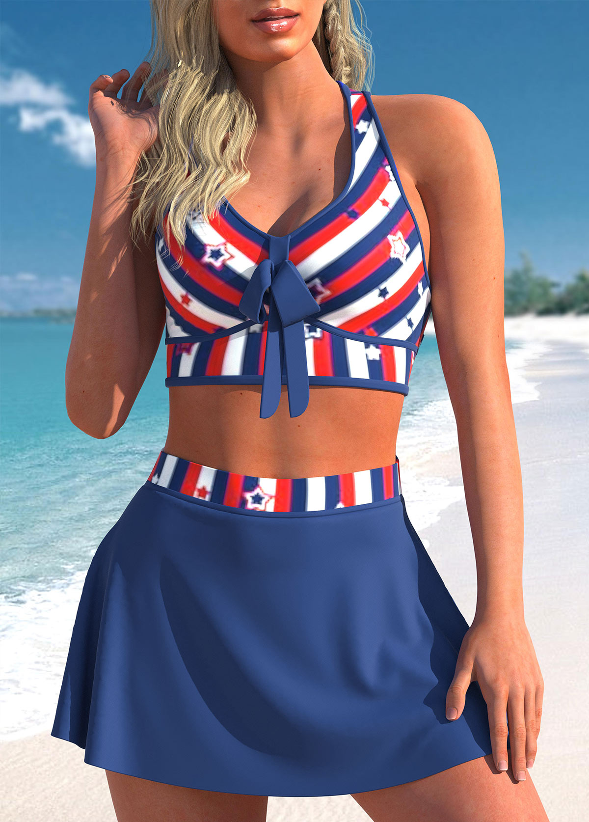 High Waisted Blue Stripe Print Bikini Set