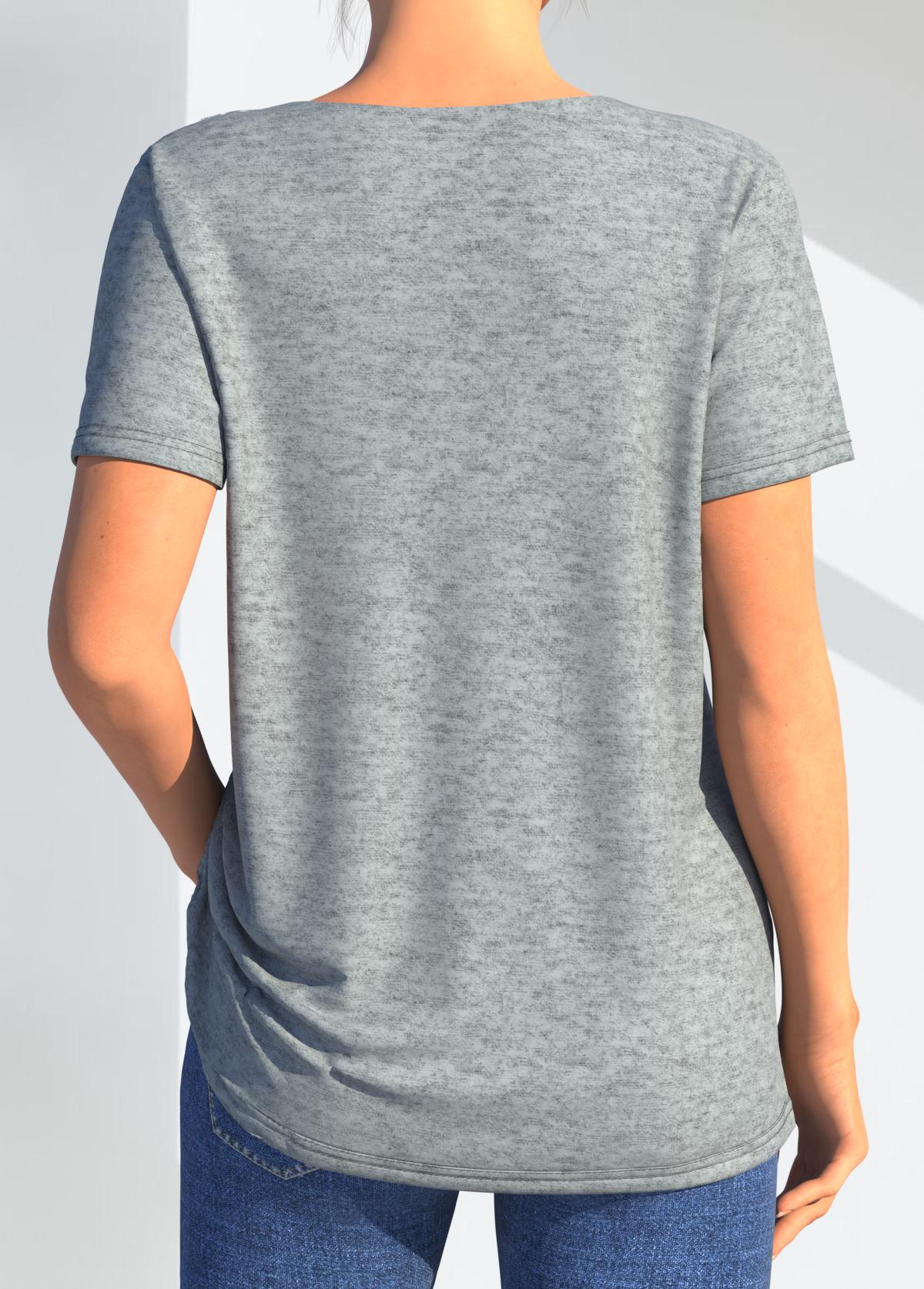 Lace Stitching Crinkle Chest Grey Marl T Shirt