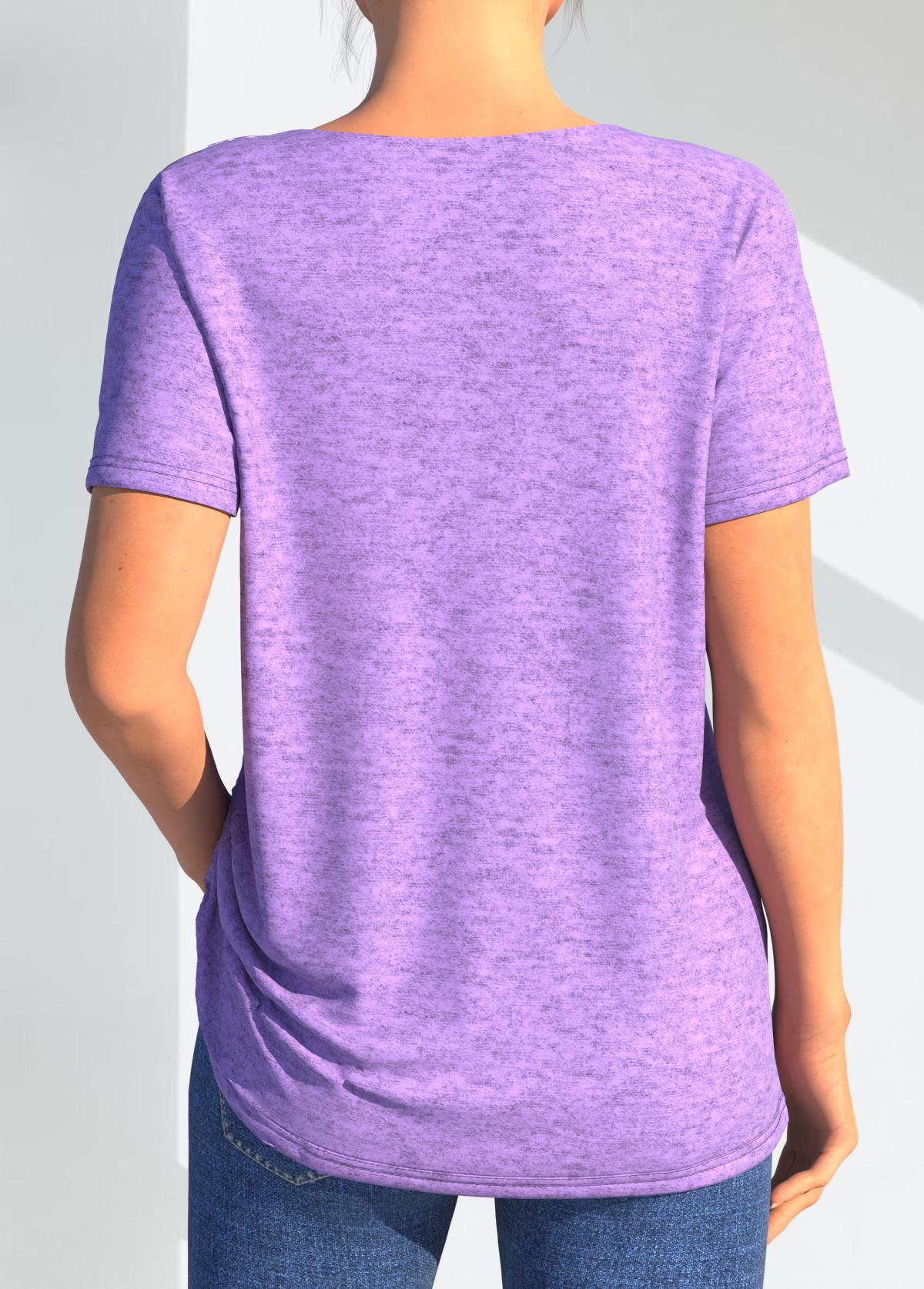 Crinkle Chest Light Purple Lace Stitching T Shirt