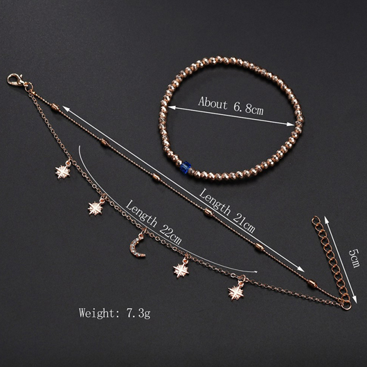 Gold Star and Moon Design Beads Detail Anklet Set