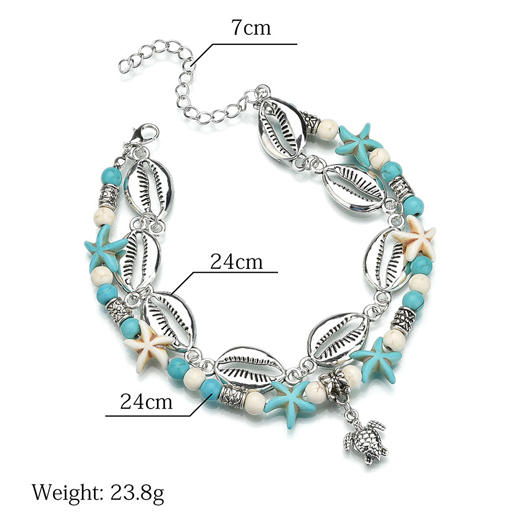 Sea Turtle Turquoise Beads Detail Anklet