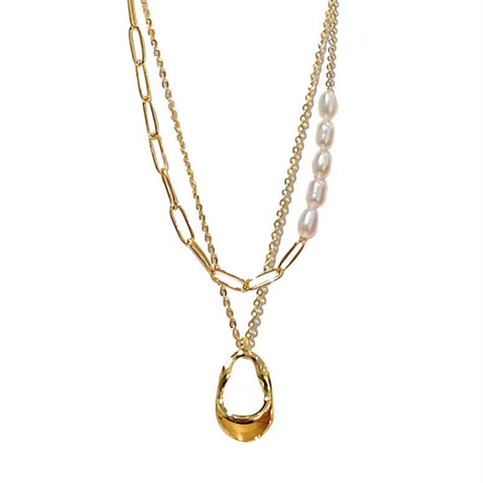 Chain Design Gold Pearl Detail Necklace Set