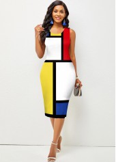 Color Block Sleeveless Round Neck Dress