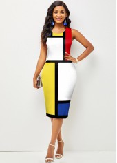 Color Block Sleeveless Round Neck Dress