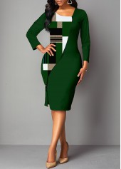 Geometric Print 3/4 Sleeve Sheath Dress