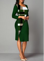 Geometric Print 3/4 Sleeve Sheath Dress