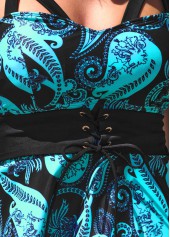 Tie Front Paisley Print Cyan Swimdress Top-No Bottom