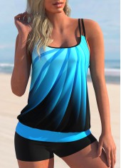 Ombre Blue Double Straps Tankini Top-No Bottom