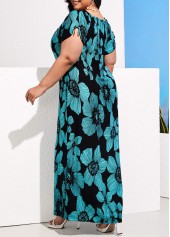 Turquoise Floral Print Plus Size Dress