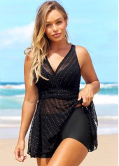 Mesh Black Glitter Fabric Stitching Swimdress Top-No Bottom