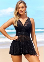 Mesh Black Glitter Fabric Stitching Swimdress Top-No Bottom