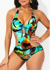 Animal Prints Halter Multi Color One Piece Swimwear