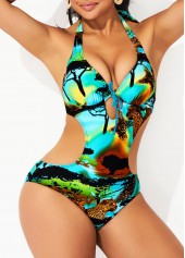 Animal Prints Halter Multi Color One Piece Swimwear