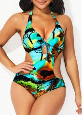 Animal Prints Halter Multi Color One Piece Swimwear