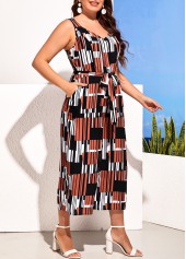Geometric Print Plus Size Belted Multi Color Jumpsuit