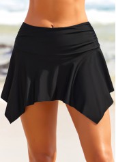 Asymmetric Hem Mid Waist Black Pantskirt