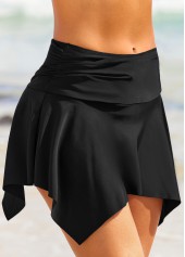 Asymmetric Hem Mid Waist Black Pantskirt
