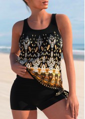 Wide Strap Tribal Print Black Tankini Top-No Bottom