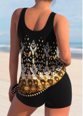 Wide Strap Tribal Print Black Tankini Top-No Bottom