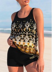 Wide Strap Tribal Print Black Tankini Top-No Bottom