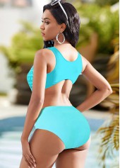 Lace Stitching Cyan Wide Strap One Piece Swimwear