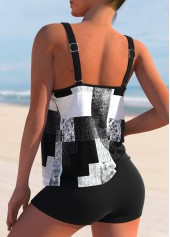 Black Geometric Print Plus Size Tankini Top-No Bottom