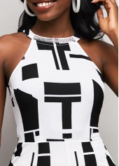 Hot Drilling Geometric Print Halter Color Block Jumpsuit