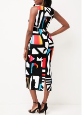 Geometric Print V Neck Multi Color Dress