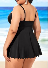Black Plus Size Zigzag Hem Swimdress and Panty