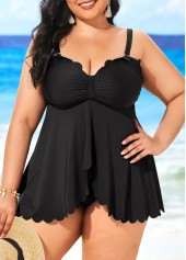 Black Plus Size Zigzag Hem Swimdress and Panty