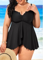 Black Plus Size Zigzag Hem Swimdress and Panty