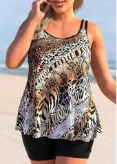 Animal Pattern Plus Size Multi Color Tankini Top-No Bottom