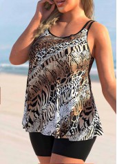 Animal Pattern Plus Size Multi Color Tankini Top-No Bottom