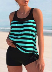 Striped Cyan Wide Strap Tankini Top-No Bottom