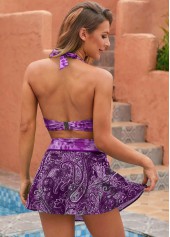 Paisley Print High Waist Deep Purple Bikini Set