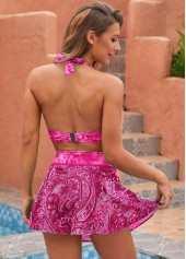 Rose Red Paisley Print High Waist Bikini Set