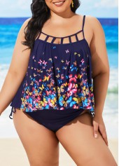 Navy Blue Plus Size Spaghetti Strap Tankini Set