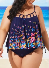 Navy Blue Plus Size Spaghetti Strap Tankini Set