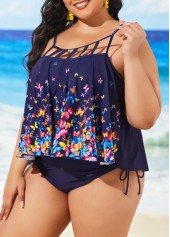 Navy Blue Plus Size Spaghetti Strap Tankini Set