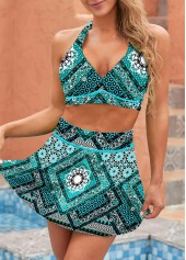 Cyan High Waisted Tribal Print Bikini Set