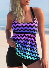 Chevron Print Rainbow Color Wide Strap Tankini Set