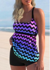 Chevron Print Rainbow Color Wide Strap Tankini Set
