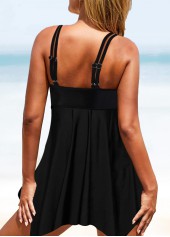 Checkered Print Asymmetric Hem Black Swimdress Top-No Bottom