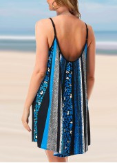 Blue Animal Pattern Spaghetti Strap Cover Up Dress