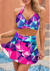Geometric Print High Waist Halter Bikini Set