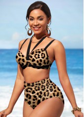 High Waist Brown Leopard Bikini Set