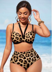 High Waist Brown Leopard Bikini Set