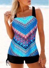 Cyan Tribal Print Wide Strap Tankini Set